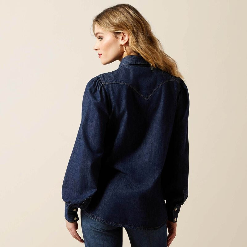 WMS Puff Sleeve Denim Snap Shirt